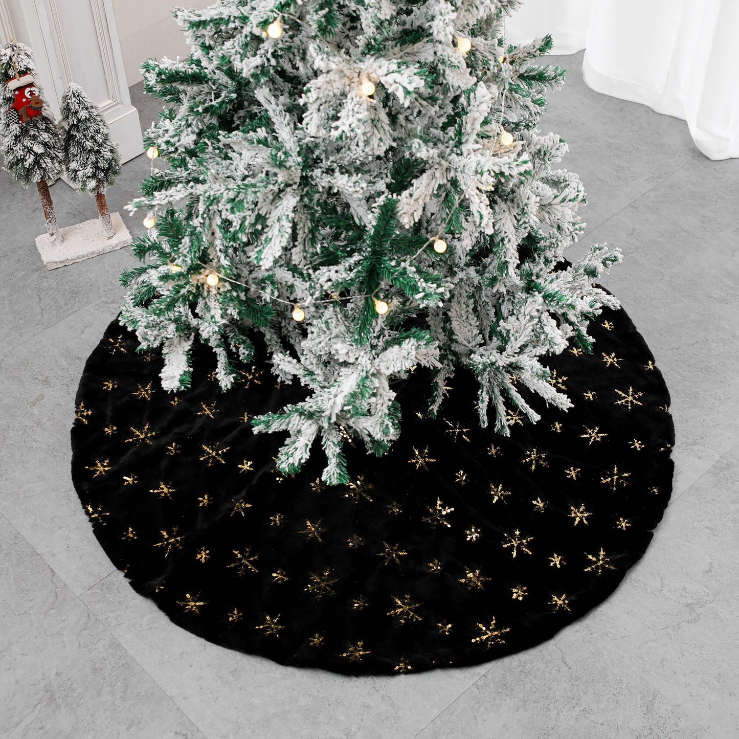 Home Decor Cushion Black Embroidered Velvet Christmas Tree Skirt - DropOnline.co