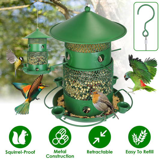 1Pc Wild Bird Feeder Squirrel-Proof Chew-Proof Metal Bird Seed Feeder Outdoor Hanging Bird Feeder With 360 Degree Circular Perches Water Cups For Yard Garden Patio - DropOnline.co