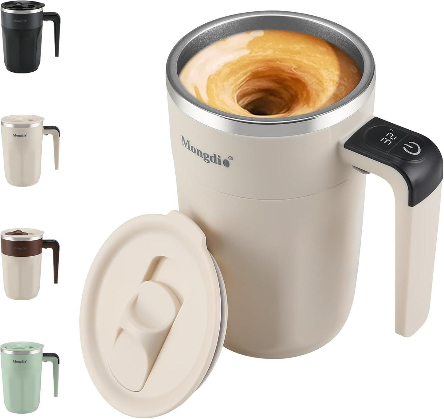 Mocha 12 Oz With Temperature Display Rechargeable Automatic Stirring Coffee Cup With Lid Suitable For Coffee Milk And Other Drinks White - DropOnline.co