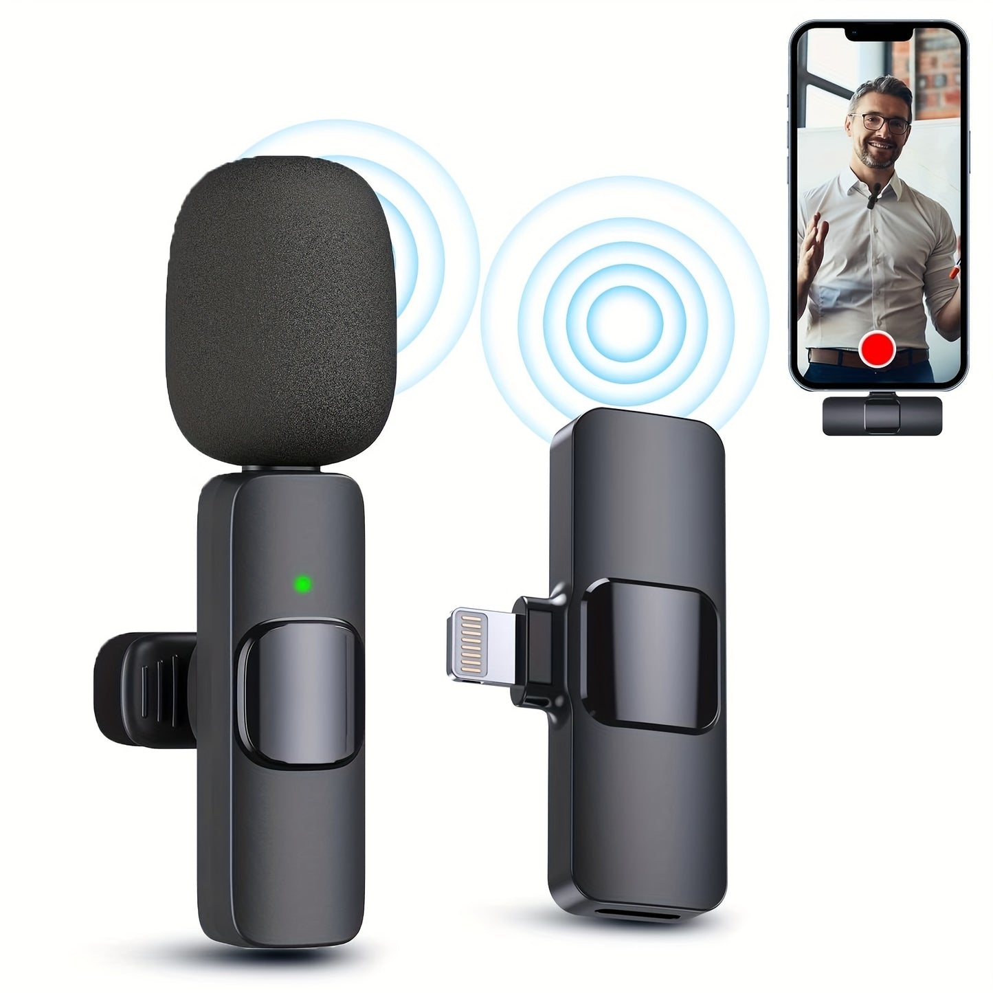 Wireless Lavalier Lapel Microphone For IPhone IPad Professional Wireless Clip Mic - Cordless Omnidirectional Condenser Recording Mic For Interview Video Podcast Vlog YouTube - DropOnline.co