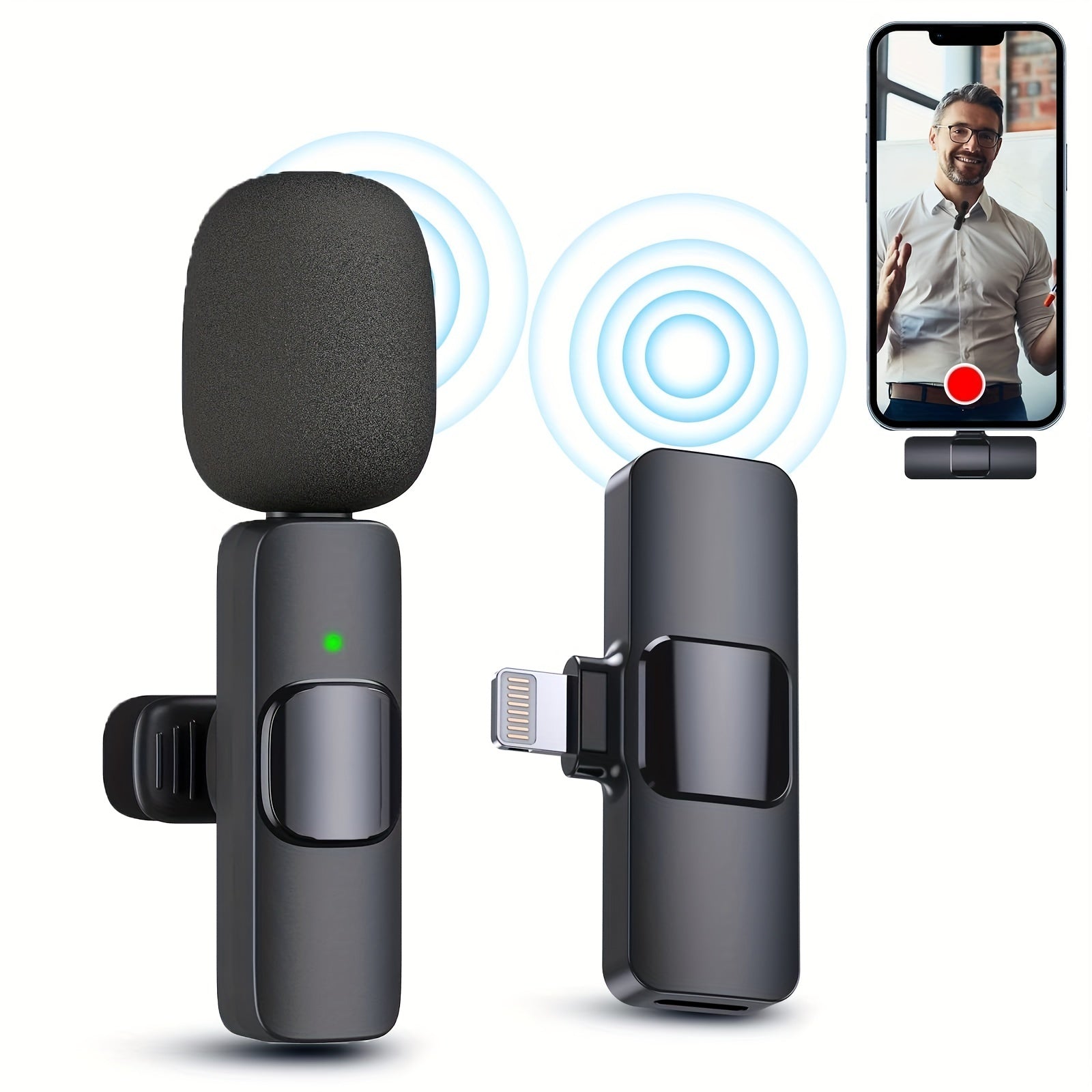 Wireless Lavalier Lapel Microphone For IPhone IPad Professional Wireless Clip Mic - Cordless Omnidirectional Condenser Recording Mic For Interview Video Podcast Vlog YouTube - DropOnline.co