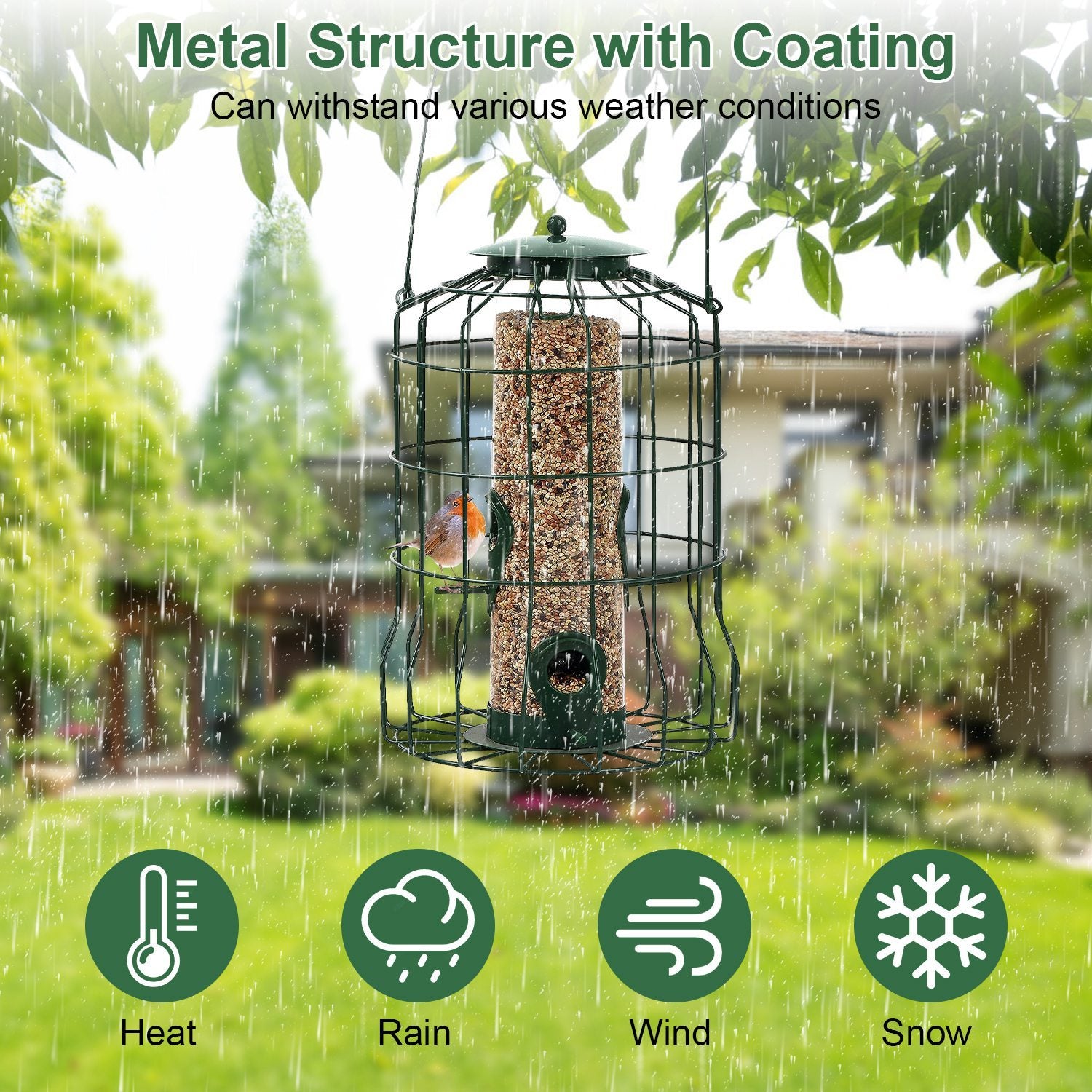 1Pc Outdoor Wild Bird Feeder Squirrel-Proof Chew-Proof Metal Hanging Seed Feeder With 4 Feeding Port For Small Songbirds - DropOnline.co