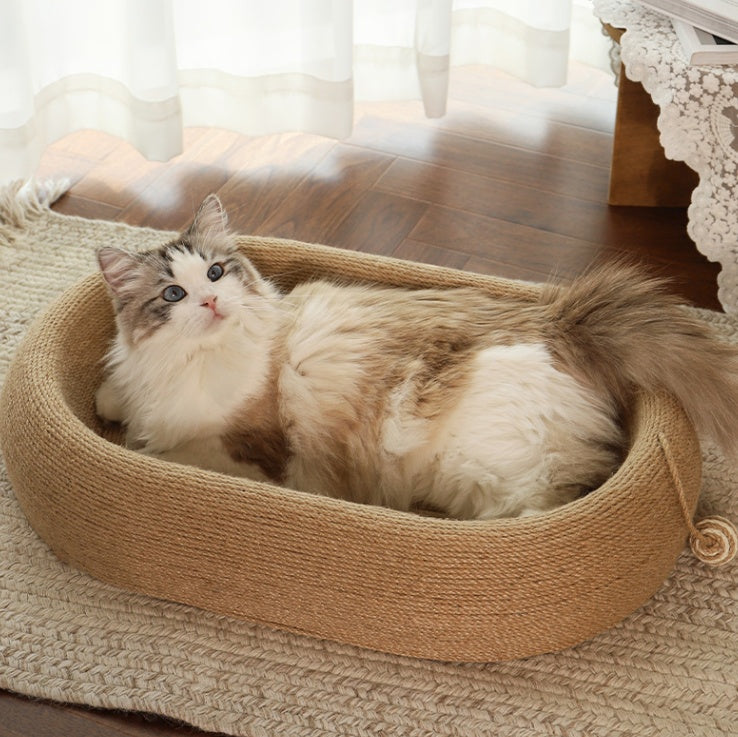 Large Space Sisal Cat Scratching Board Cat Bed, One-piece Enlarged And Widened Wear-resistant And Non-chipping Cat Scratching Basin With Cat Ball Toy, Concave Design Cat Bed For Scratching And Sleepin - DropOnline.co