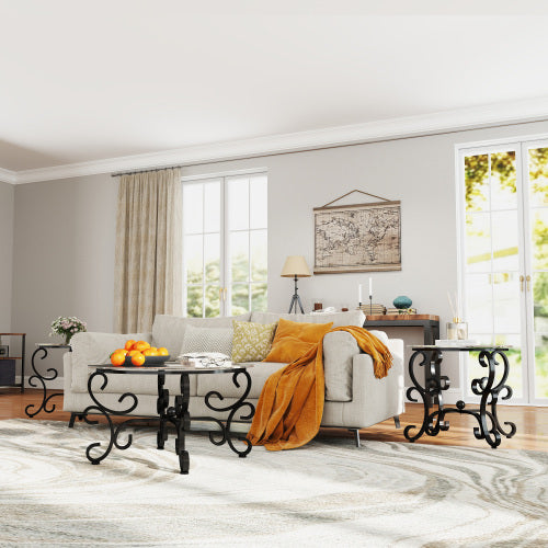 3 Piece Tempered Glass Surface Coffee Table Set Decor Coffee Table - DropOnline.co