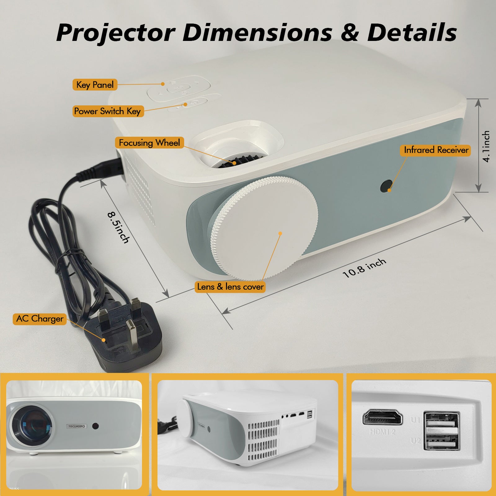 4K True 1080P High-definition Projector C55 White US - DropOnline.co