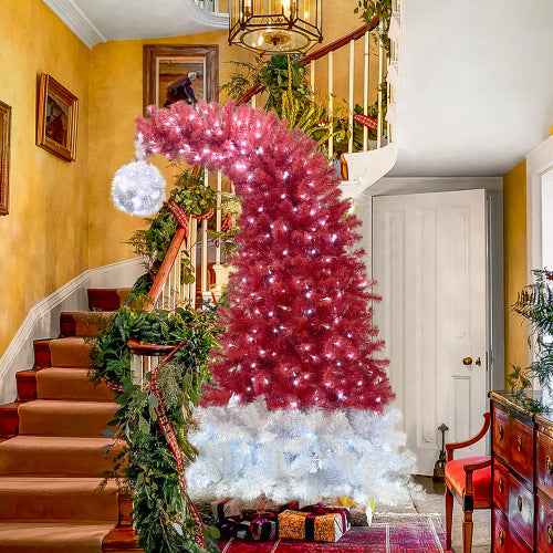 6FT Hinged Fir Bent Top Christmas Tree - Santa Hat Style 1250 Tips 300 LED Lights - DropOnline.co