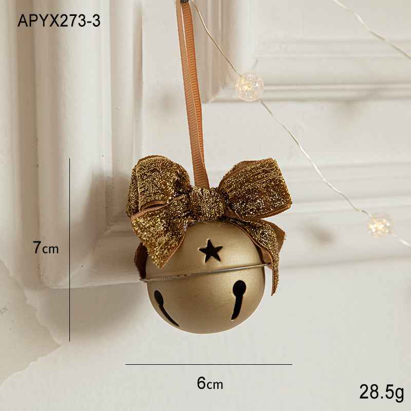 Christmas Velvet Bow Bell Pendant - Wrought Iron Jingling Hanging Decoration - DropOnline.co