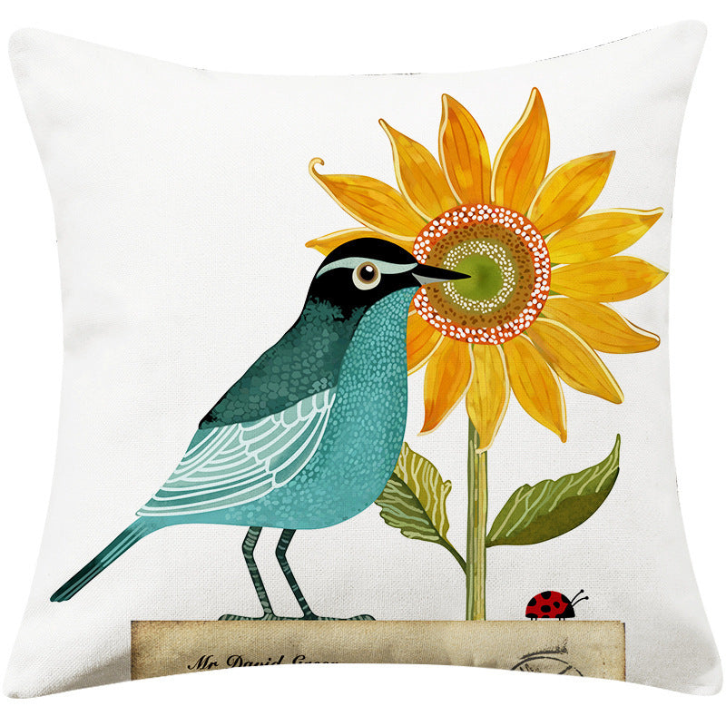 Country Pastoral Flower And Bird Cushion Cotton And Linen Pillowcase - DropOnline.co