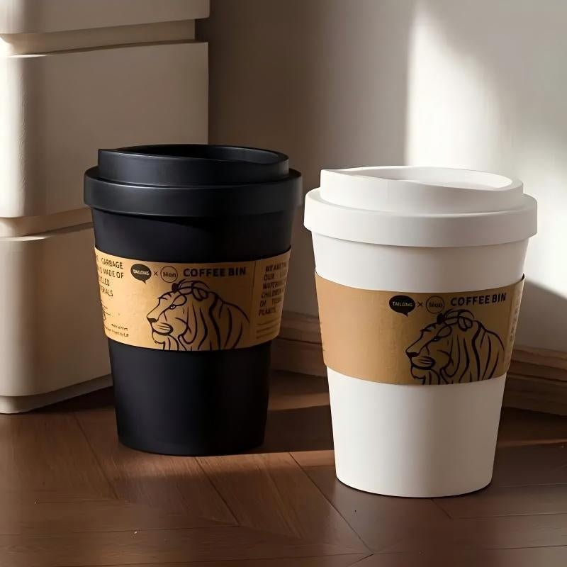 2025 New Elegant Lion Theme Coffee Cup Trash Can Deodorizing Push-On Lid Black And White Odor Resistance High Aesthetic Large Capacity - DropOnline.co