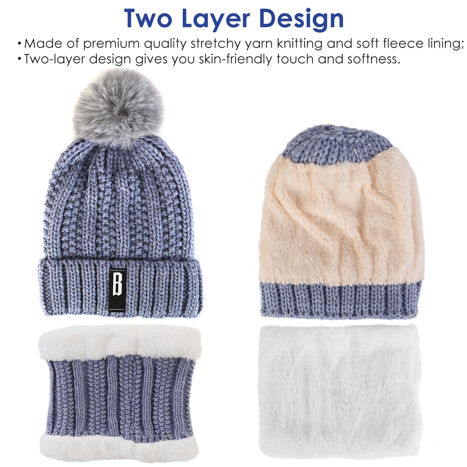 Women's Winter Beanie Hat & Scarf Set - Warm Knitting Gift Set for Outdoors - DropOnline.co
