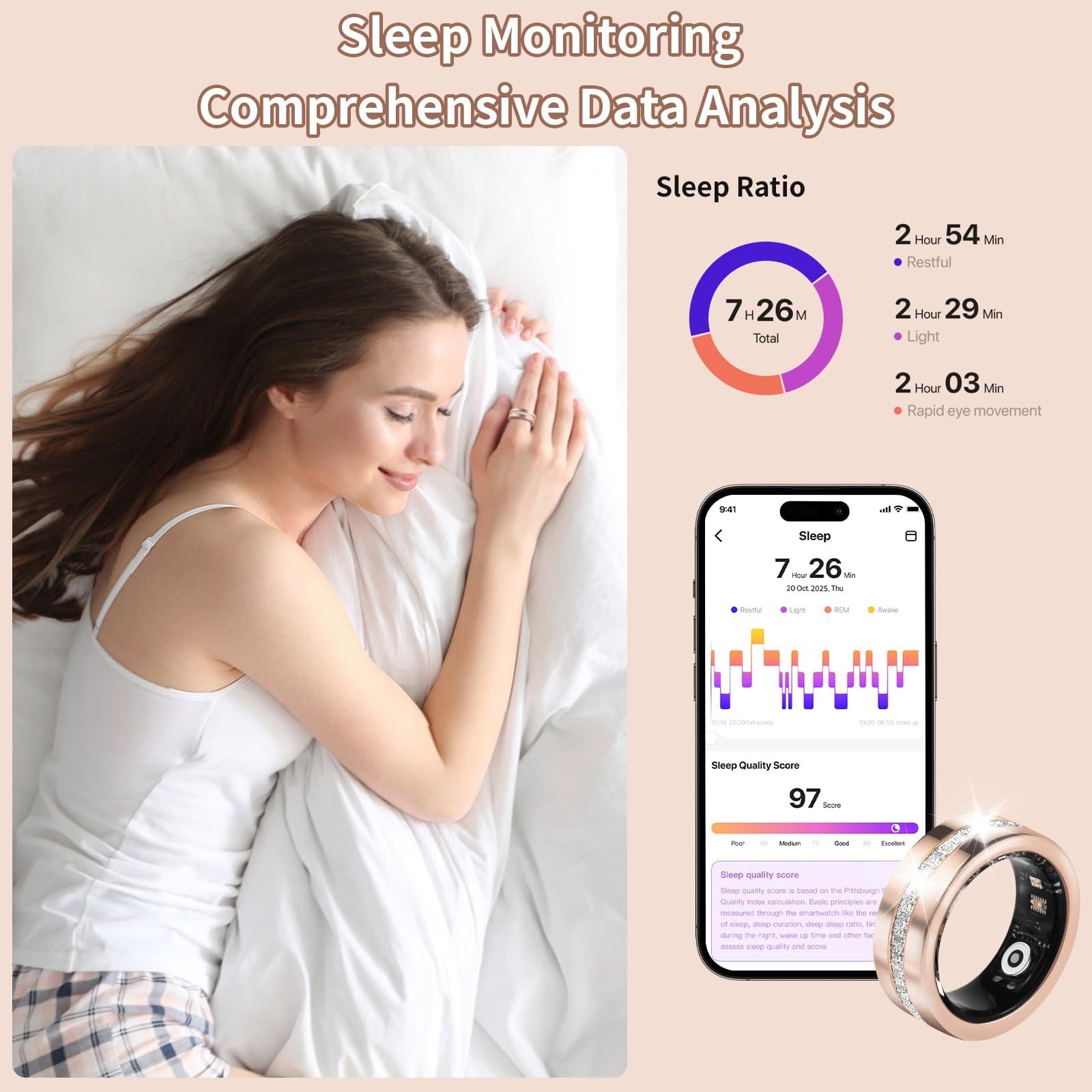 2025 New Smart Ring For Women, Health & Fitness Tracker With Heart Rate, Blood Oxygen, Sleep Monitoring, Elegant Rose Gold Design With Crystal Accents, IP68 Waterproof, Gesture Control - DropOnline.co