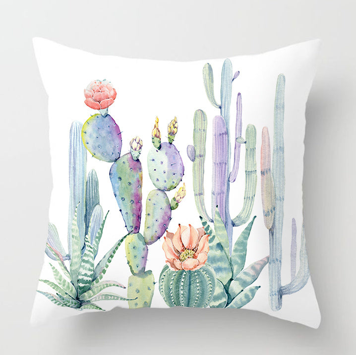 Watercolor Cactus Flowers Green Succulents Cushion Cover - DropOnline.co