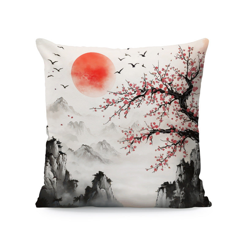 Ink-painting Plum Blossom Yellow Flower Sofa Cushion Cover Without Pillow Core - DropOnline.co