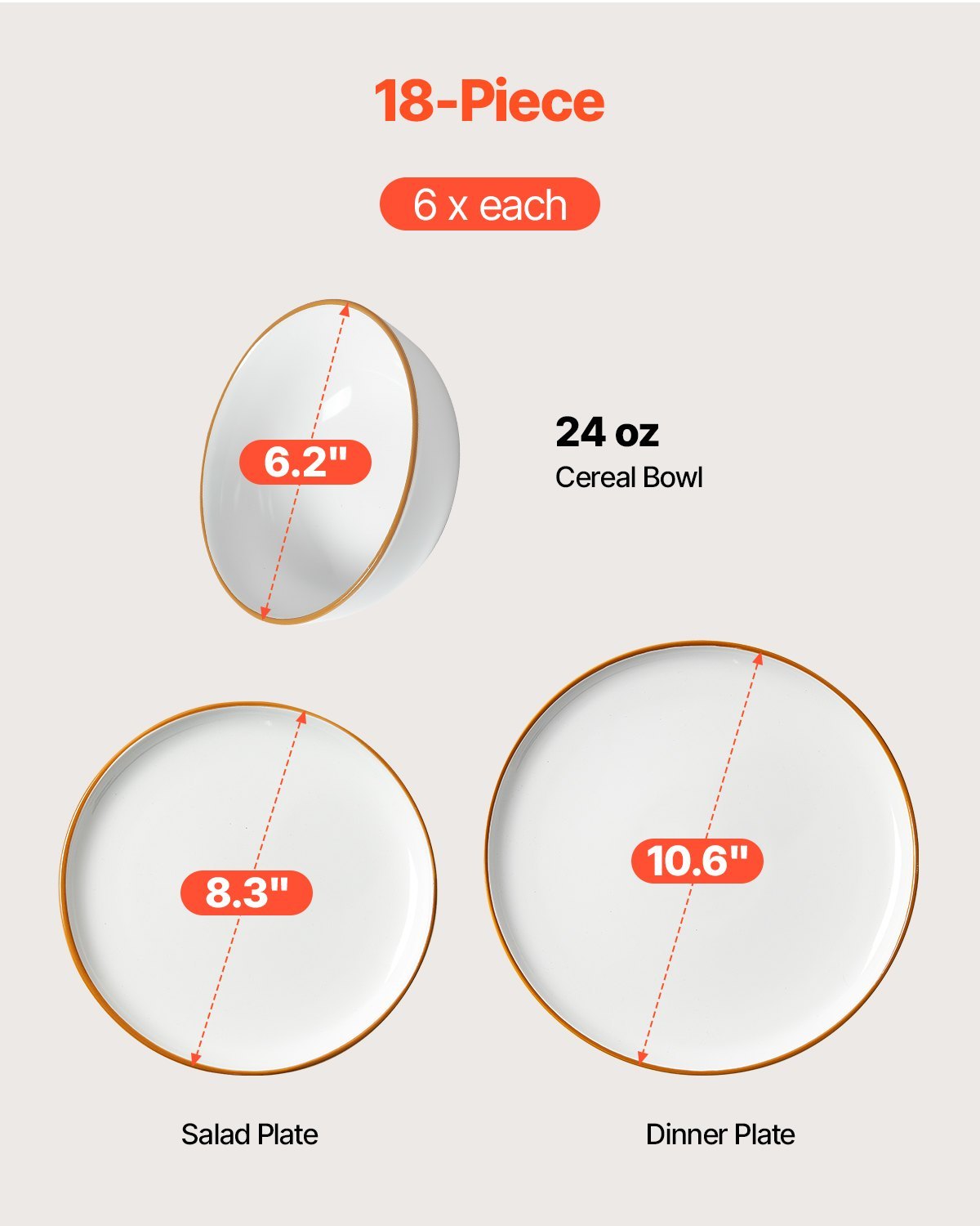 18 PCS Dinnerware Set Ceramic Plates And Bowls Sets Service For 6 White - DropOnline.co