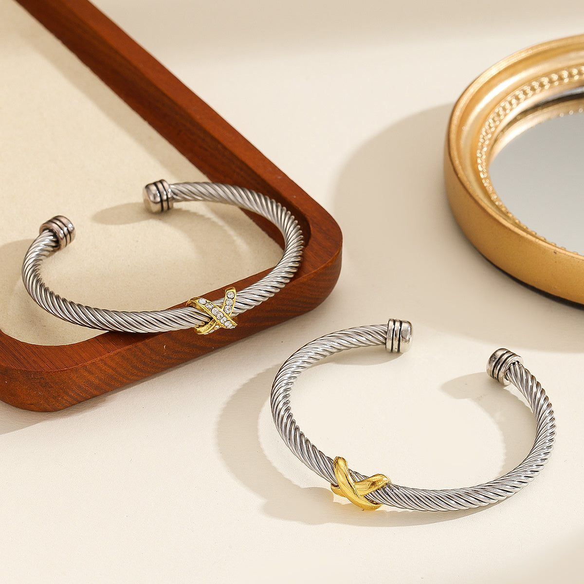 1PCS Fashionable Personalized 8-character Cross Steel Wire Bracelet,Open Bracelet, Simple Versatile Trendy Diamond Bracelet, Suitable For Men And Women To Wear, Holiday Jewelry Gift - DropOnline.co