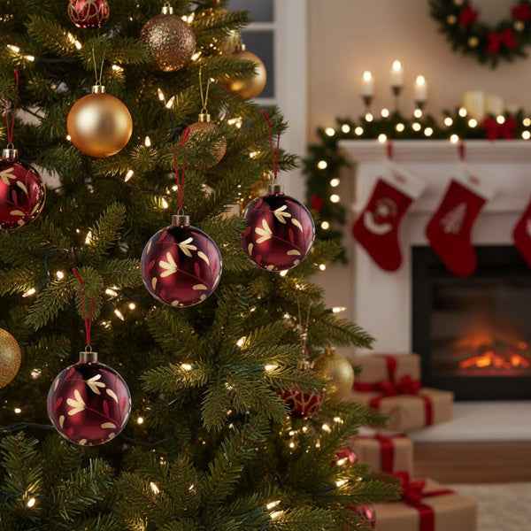 4PCS Glass Christmas Ball Ornaments - Shiny Red Holiday Tree Decorations (4.7 inch) - DropOnline.co