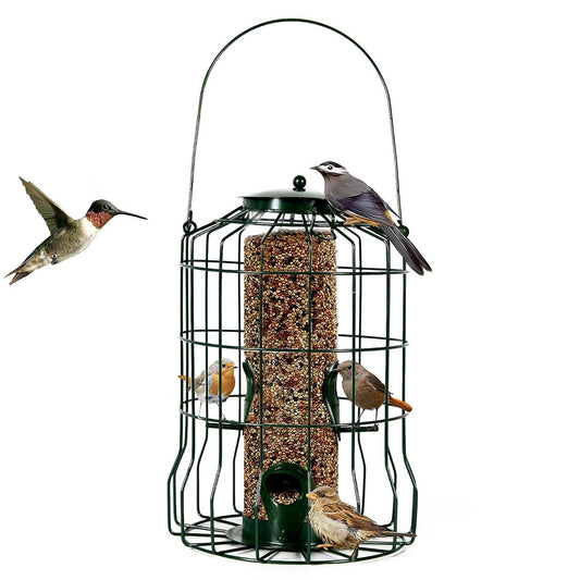 1Pc Outdoor Wild Bird Feeder Squirrel-Proof Chew-Proof Metal Hanging Seed Feeder With 4 Feeding Port For Small Songbirds - DropOnline.co