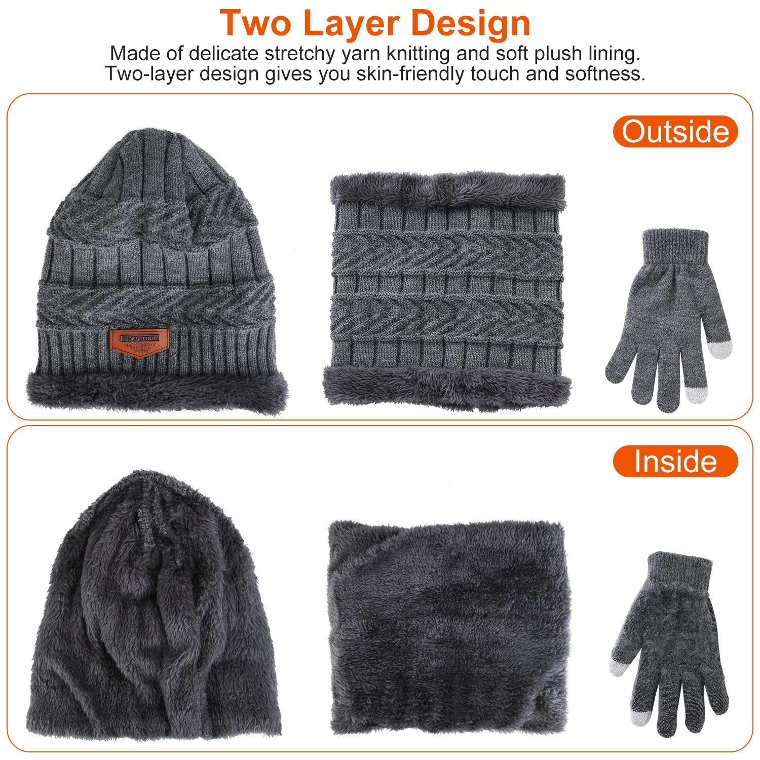 3-Piece Winter Accessories Set - Knitted Hat, Scarf & Touchscreen Gloves - DropOnline.co