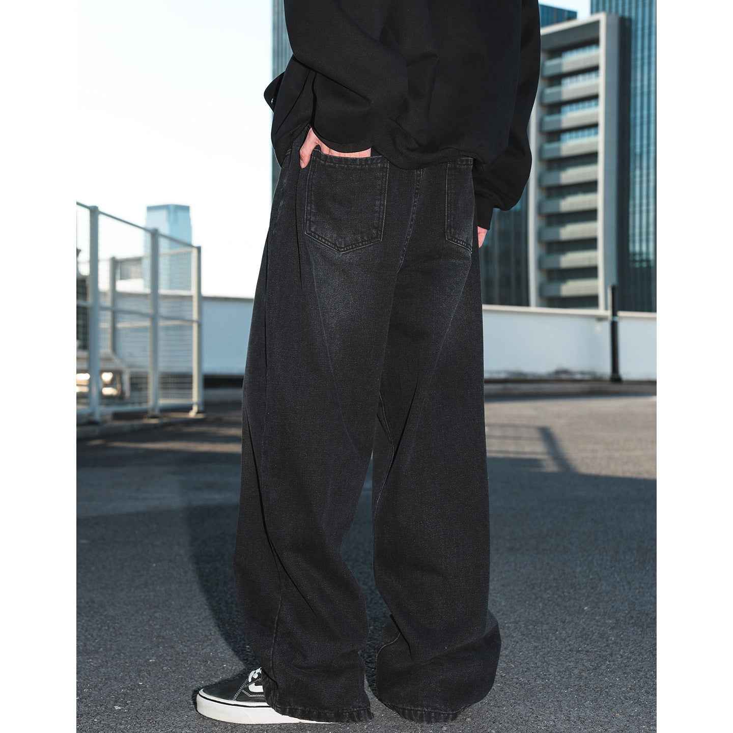 Vintage Washed Distressed Straight Loose Jeans