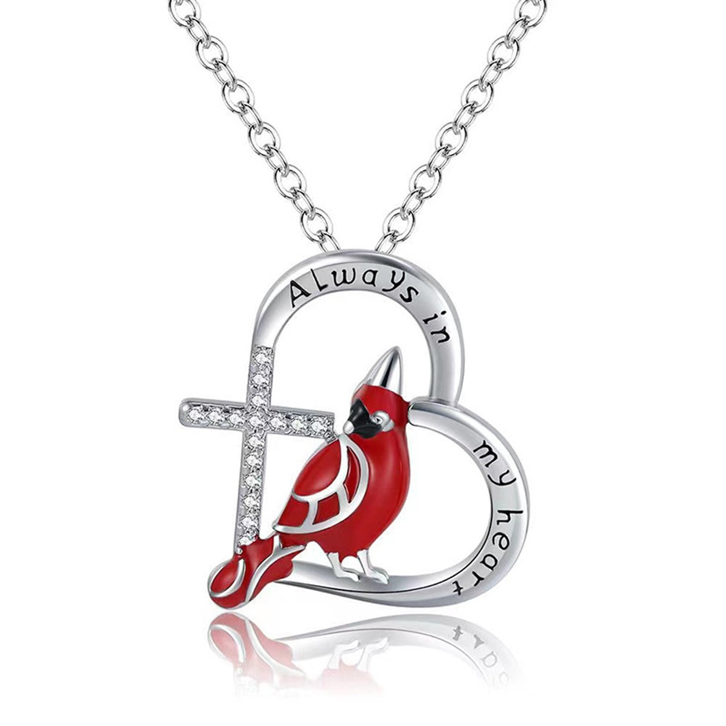 Creative Heart Shaped Cardinal Pendant Necklace, Exquisite Party Commemorative Accessory Gift Jewelry Anniversary Party Gifts, Valentine's Day Gift - DropOnline.co
