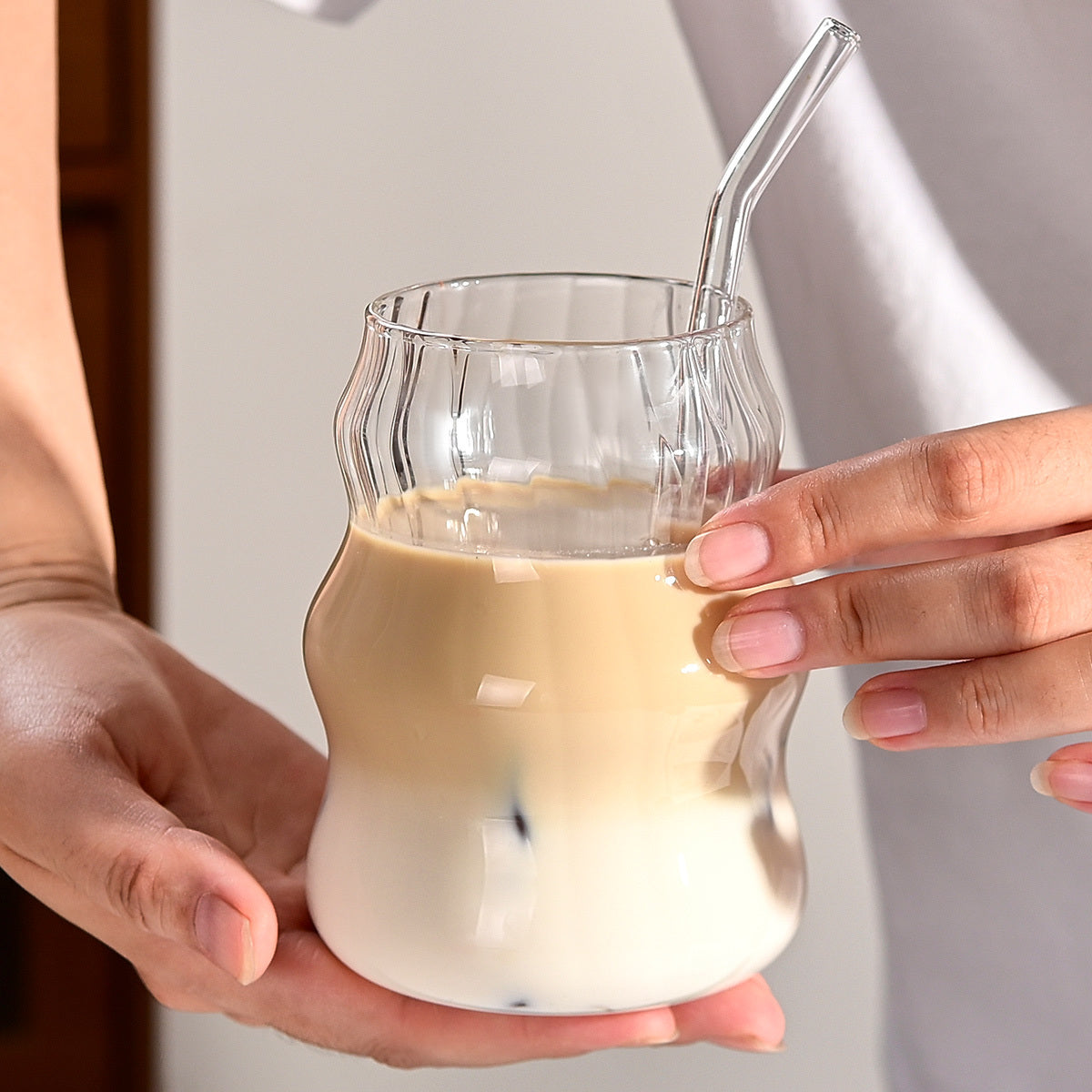 6 Pcs 19 Ounce Glass Straw Cup, Coffee Cup, Milk Cup, Juice Cup, Cold Drink Cup, Tea Cup, Water Cup, Office Cup, Striped Cloud Cup - DropOnline.co