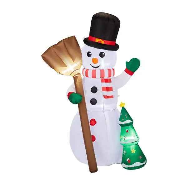 6.2FT Inflatable Snowman Holding Broom - LED Christmas Yard Decoration with Tree - DropOnline.co