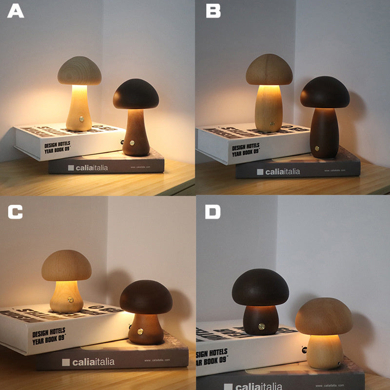 INS Wooden Cute Mushroom LED Night Light - Touch Switch Bedside Table Lamp for Bedroom - DropOnline.co