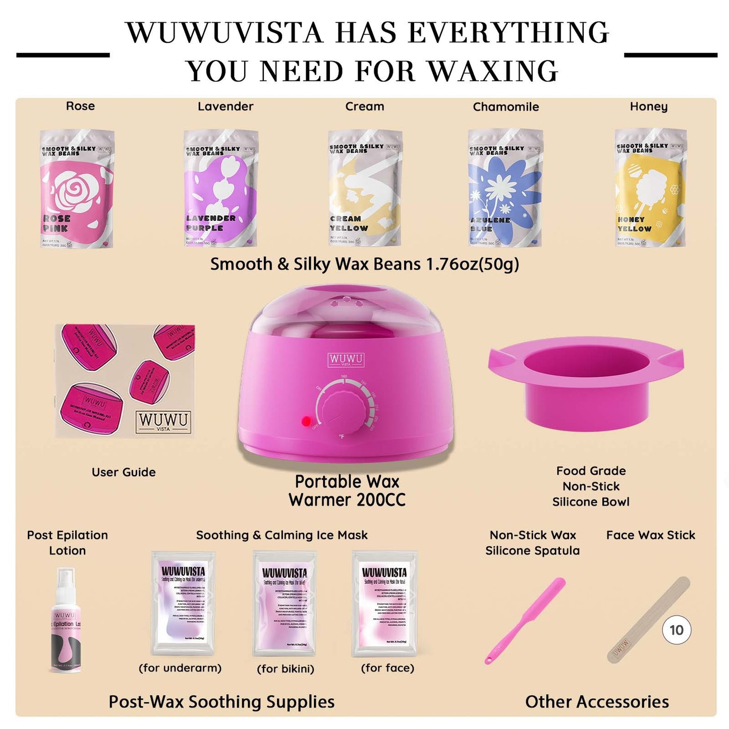 Waxing Kit WUWUVISTA 23 Items Hair Removal Wax Kit With Wax Warmer Waxing Beads For Face, Brazilian, Full Body, Bikini, Sensitiive Skin  Skin Suitable For Plugs Of American, European Specification - DropOnline.co