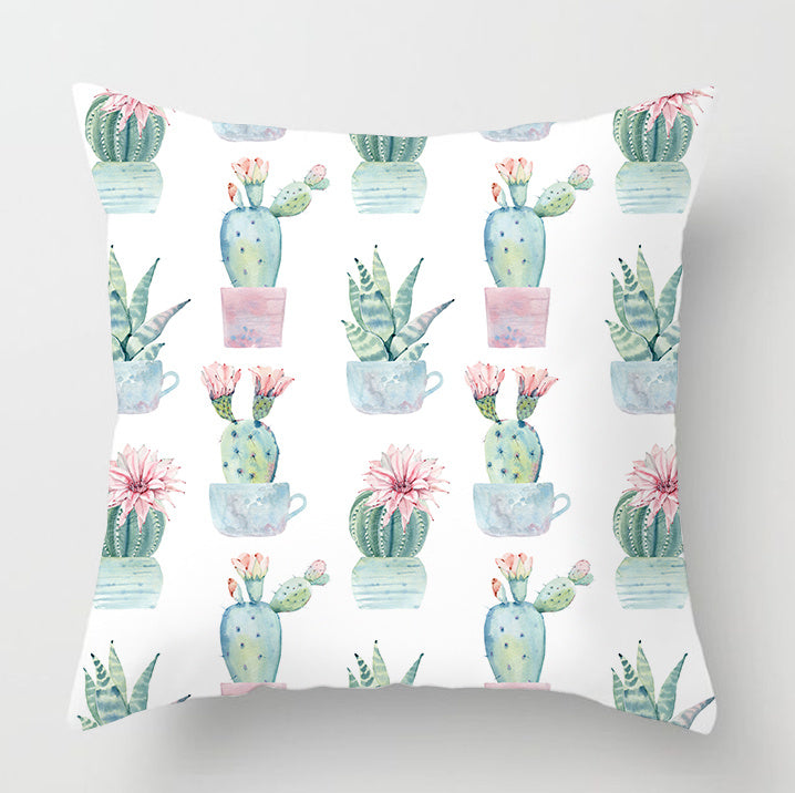Watercolor Cactus Flowers Green Succulents Cushion Cover - DropOnline.co