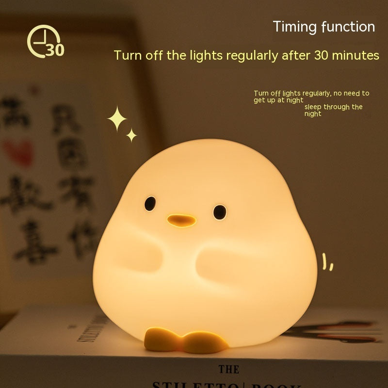Cute Duck LED Night Lamp - Cartoon Silicone USB Rechargeable Sleeping Light with Touch Sensor Timing - DropOnline.co
