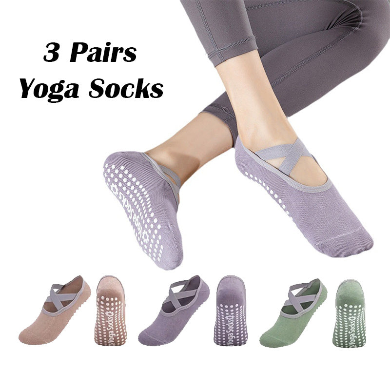 3 Pairs Yoga Socks for Women - Non-Slip Grips for Pilates, Barre & Ballet - DropOnline.co