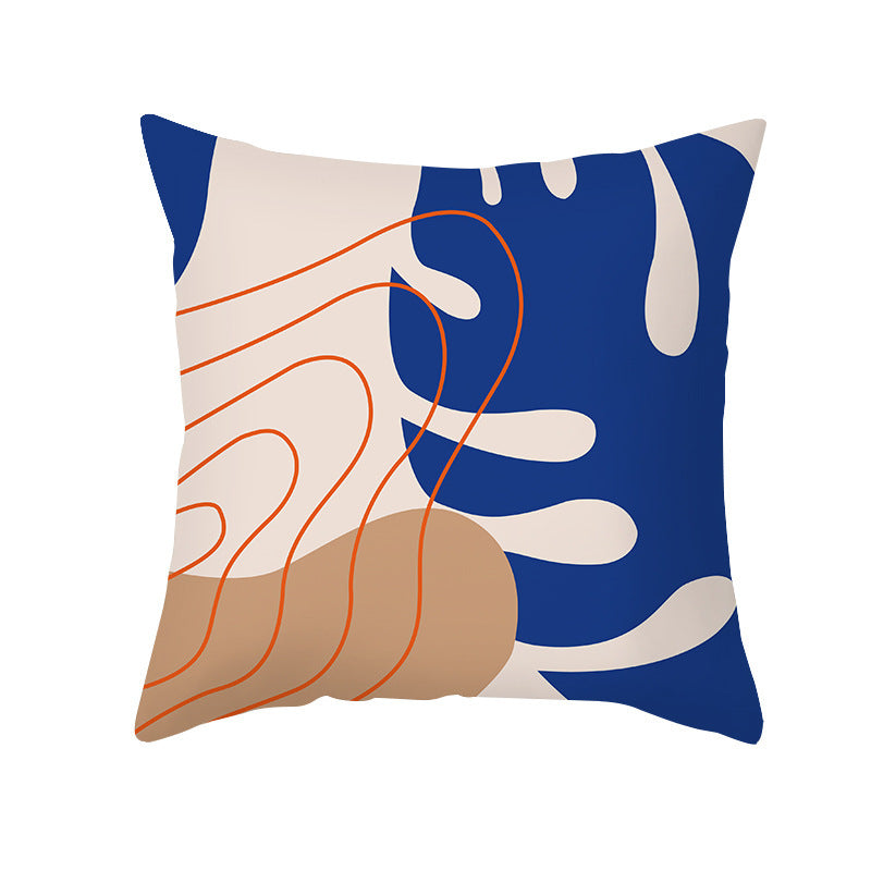 Ins Blue Abstract Super Soft Printing Pillowcase - Retro Art Sofa Cushion for Modern Home - DropOnline.co