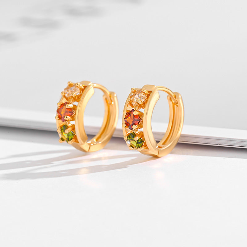 Fashion Multi-style Square Crystal Zircon Ornament Gold Plated Diamond Ear Ring - DropOnline.co