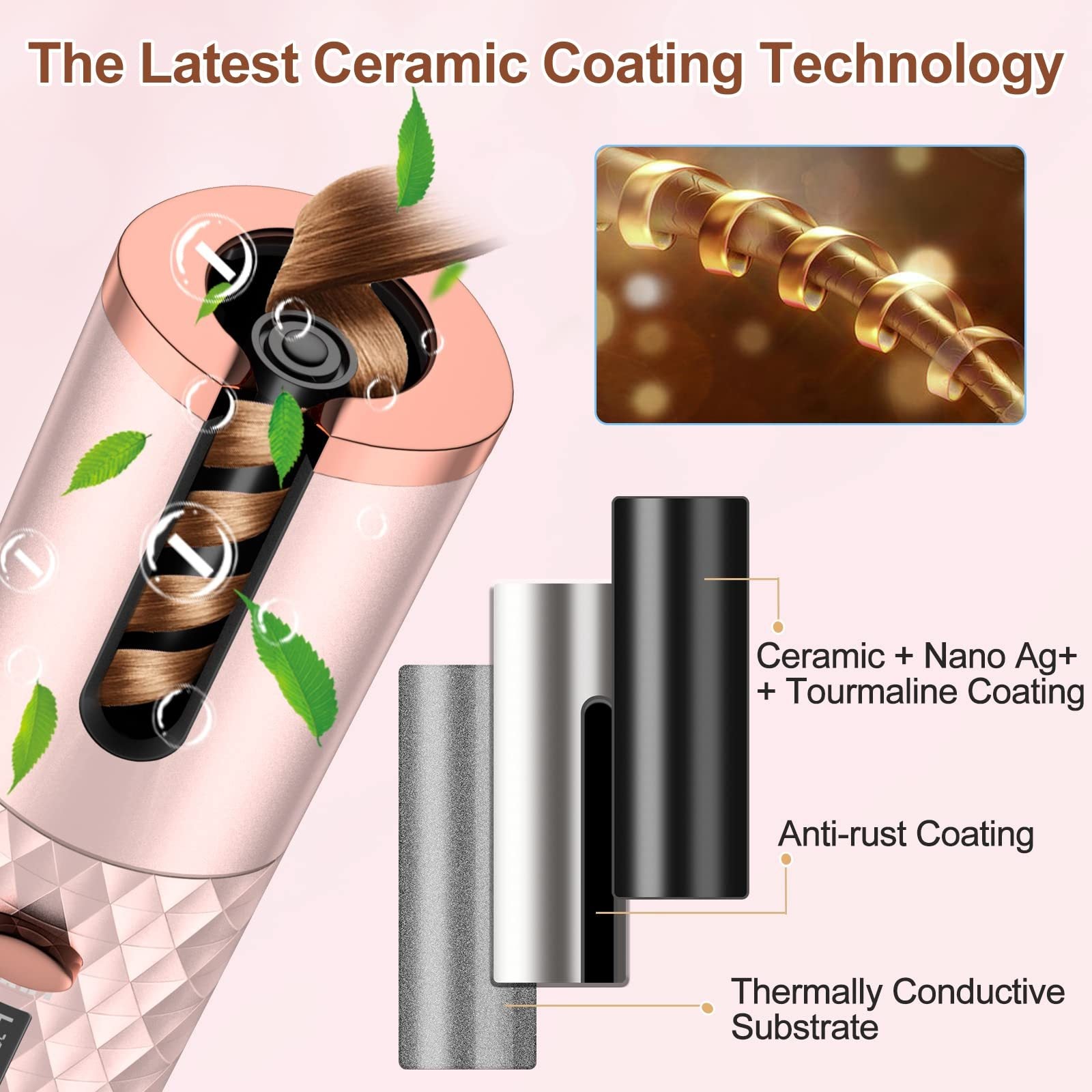 Portable Automatic Hair Curler, Ceramic Rotating Wireless Auto Curling Iron Wand, Portable USB Rechargeable Spin Curler For Hair Styling - DropOnline.co