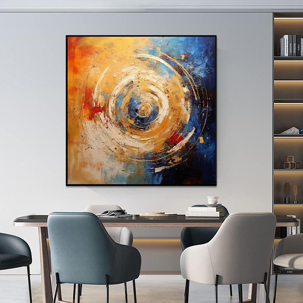 Handmade Oil Painting Canvas Wall Art Decoration Modern Orange Blue Circle Abstract Square Home Dining Room Bedroom Decor Rolled Frameless Unstretched Painting - DropOnline.co