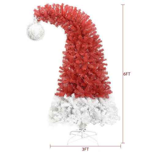 6FT Hinged Fir Bent Top Christmas Tree - Santa Hat Style 1250 Tips 300 LED Lights - DropOnline.co