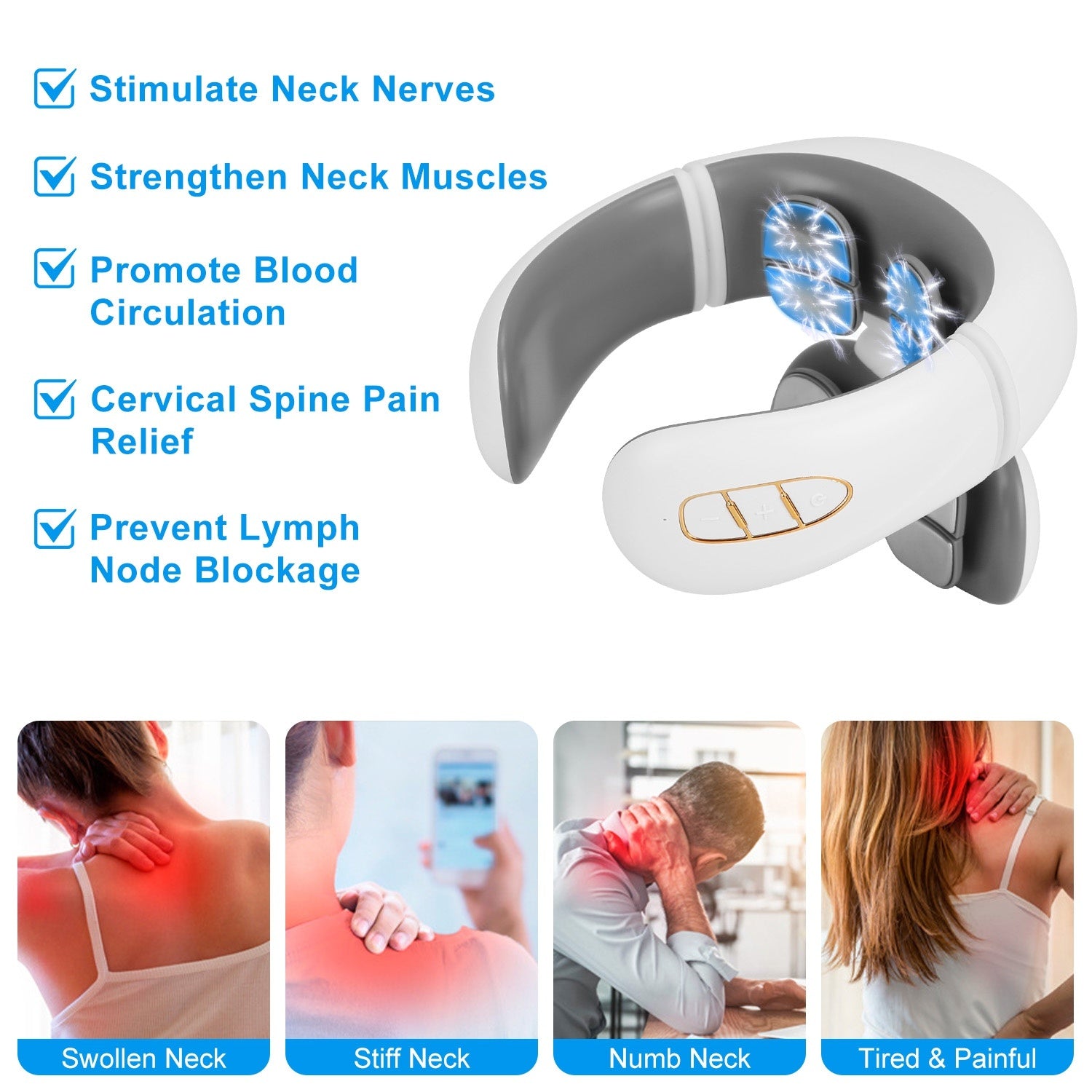 1 Set 8 Head EMS Neck Massager With Heat Cordless Cervical Neck Massager EMS Neck Massager With 6 Modes 15 Intensity Levels Remote Control - DropOnline.co