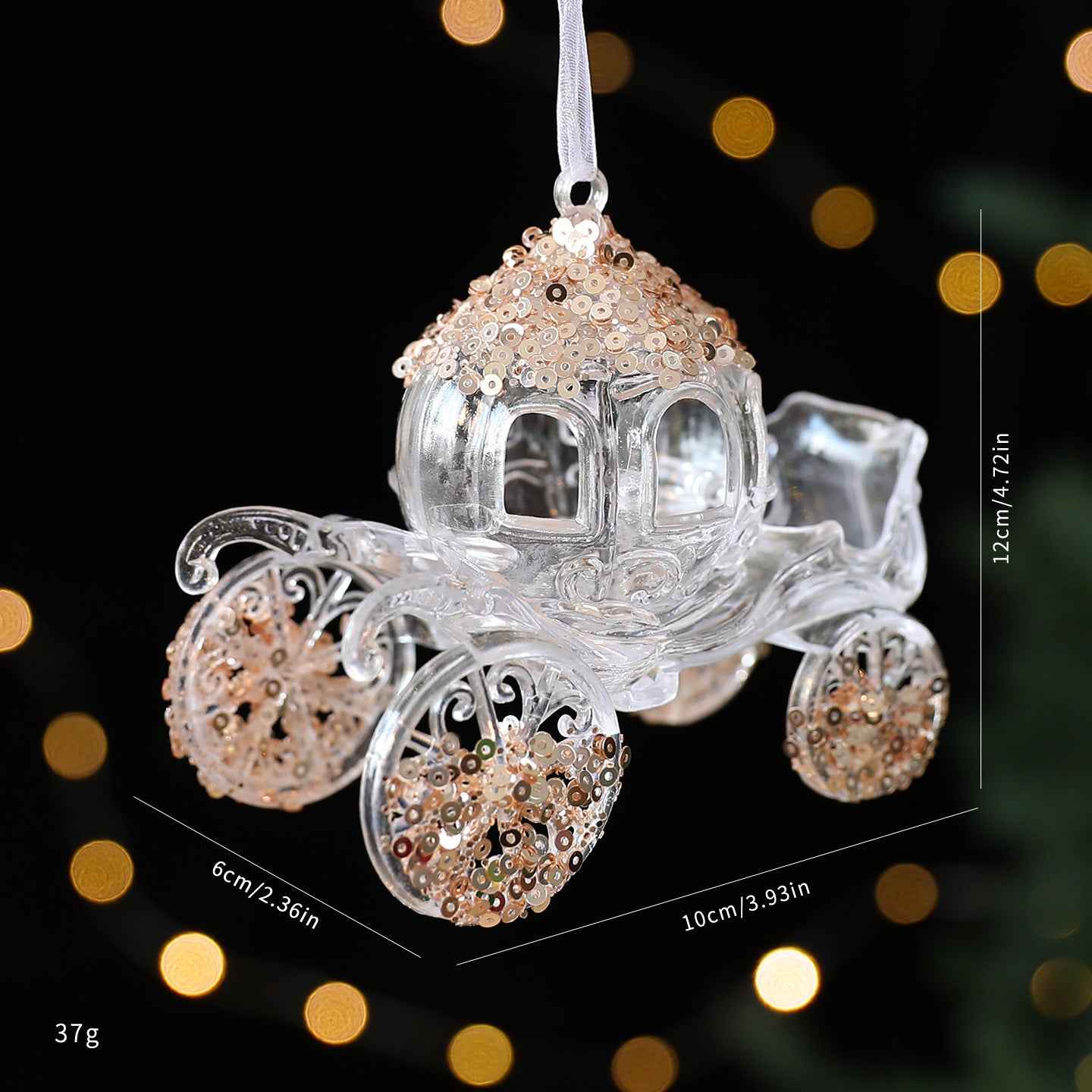 Christmas Sequined Acrylic Pendant - Transparent Champagne Gold Ornament Decoration - DropOnline.co