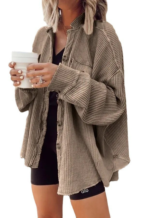 Women's Patchwork Irregular Shirt Jacket - Loose Long Sleeve Top - DropOnline.co