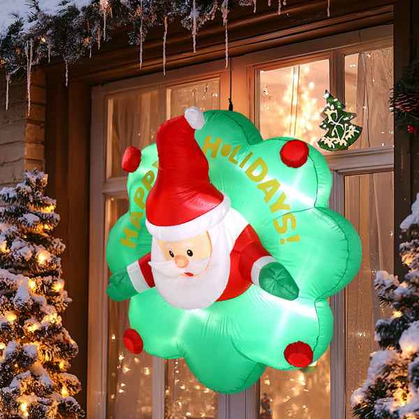 4ft Window Santa Claus Wreath - 5 LED Lights Christmas Inflatable Decoration - DropOnline.co