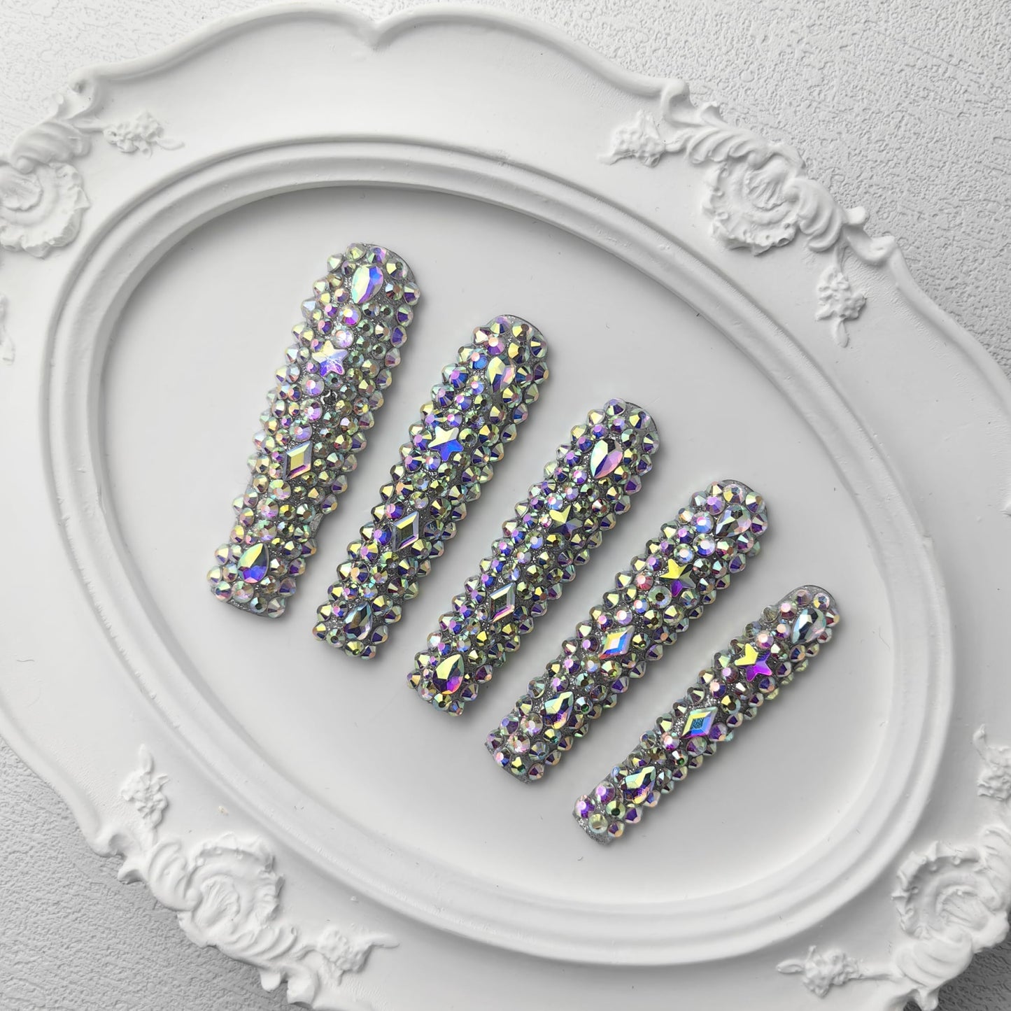 GGddsha 2025 Long Novel Design And Reusable PMMAAcrylic Press On Nails  Handmade Nails Full CoverLuxurious 3D Crystal False Nails With Box Gifts,Stellar Shine - DropOnline.co