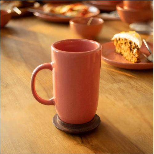 Ceramic Peach Coffee Mug With Wooden Lid - DropOnline.co