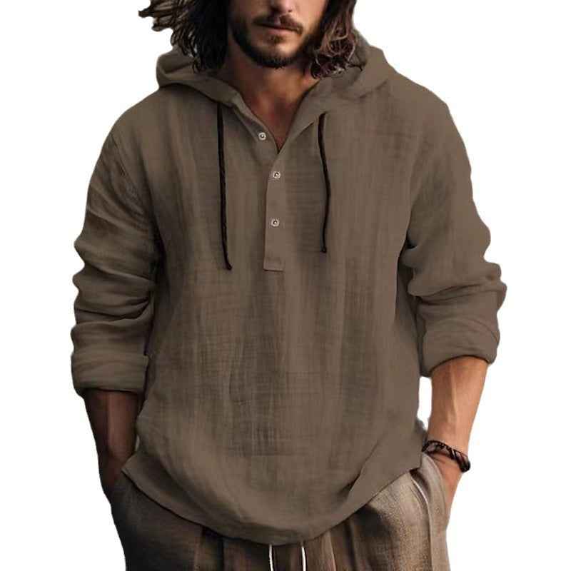 Men's Cotton Linen Hooded Shirt - Long Sleeve Casual Daily Sweater