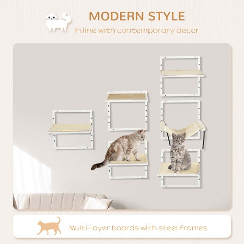 PawHut 6-pc Modern Cat Wall Shelves For Indoor Cats, Height Adjustable Jumping Platforms - DropOnline.co