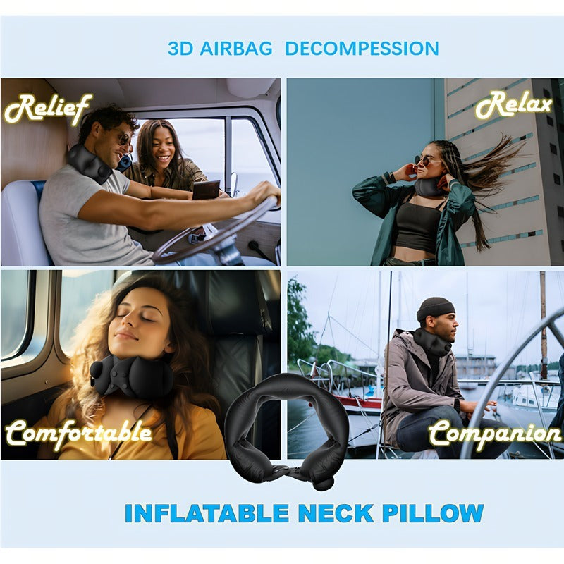 Inflatable Neck Pillow With Adjustable Firmness, Made Of Soft Skin-Friendly Material For Travel Comfort - DropOnline.co
