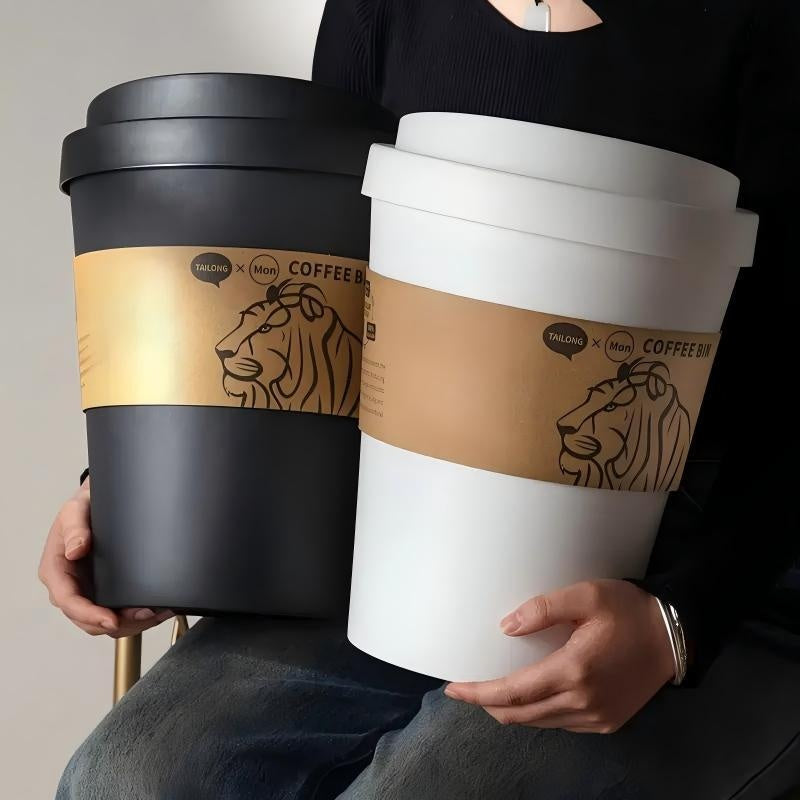 2025 New Elegant Lion Theme Coffee Cup Trash Can Deodorizing Push-On Lid Black And White Odor Resistance High Aesthetic Large Capacity - DropOnline.co