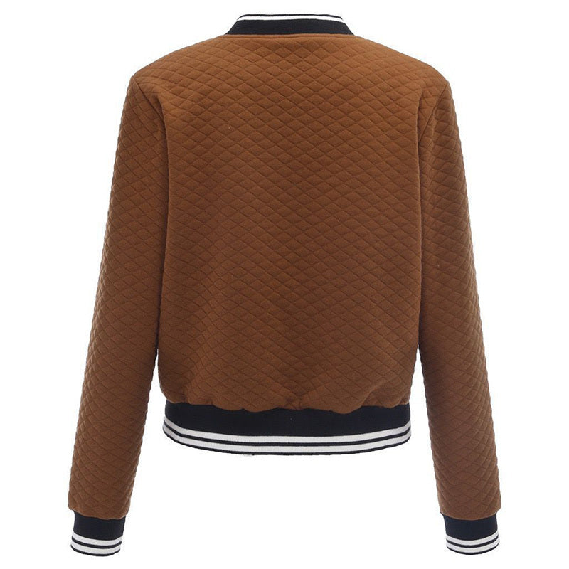 Women's Long Sleeve Contrast Trim Baseball Jacket - Casual Zip Up Sporty Top For Spring&Fall - DropOnline.co