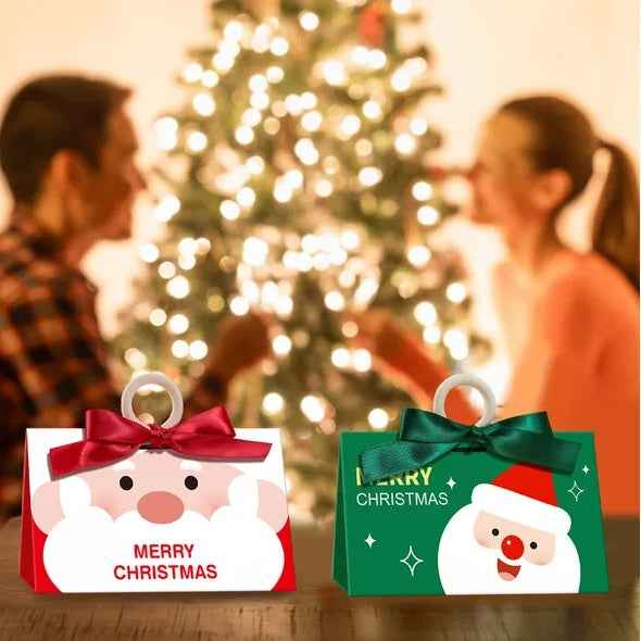 10 Pcs Christmas Candy Boxes with Ribbon & Wooden Ring - Santa Pattern Treat Box - DropOnline.co