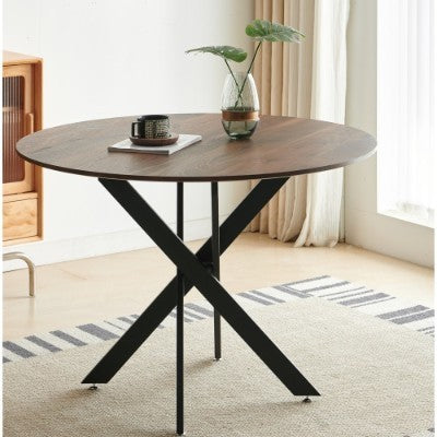 42.1BLACK AND WOOD COLOR Table Mid-century Dining Table For 4-6 People With Round Mdf Table Top, Pedestal Dining Table, End Table Leisure Coffee Table,cross Leg - DropOnline.co