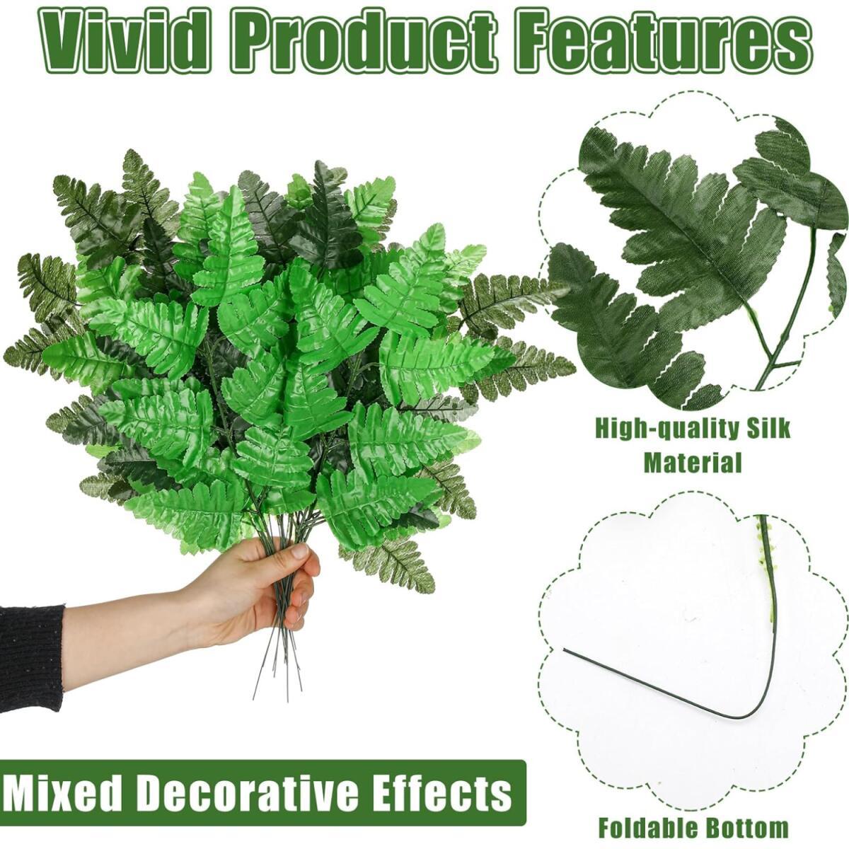Artificial Fern Leaves Stem Green Cemetery Leaf Picks Wedding Flower Arrangements - DropOnline.co